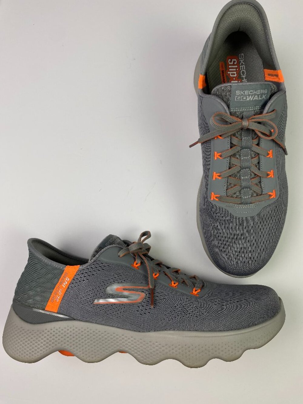 Skechers Go Walk Massage Fit Shoes Sneakers Mens 12 Gray Orange Comfort Slip Ins